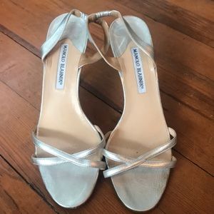 Silver Manolo Blahnik Sandals Size 39.5